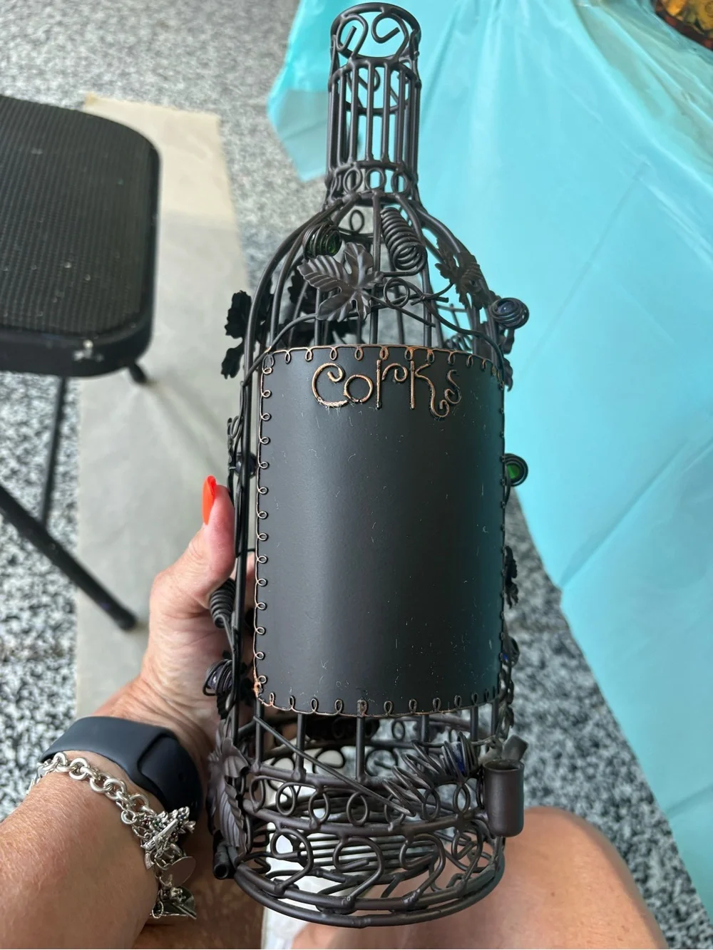 Metal Wine Bottle Cork Holder - Black with copper color Decorative Bottle Stand